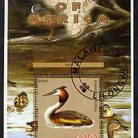 Malawi 2005 Birds of Africa - Great Crested Grebe perf m/sheet with Scout Logo and Ducks in background, fine cto used