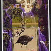 Malawi 2005 Birds of Africa - Guinea Fowl perf m/sheet with Scout Logo, Owl & Waterfall in background, fine cto used