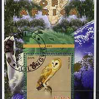Malawi 2005 Birds of Africa - Barn Owl perf m/sheet with Scout Logo and Lion in background, fine cto used