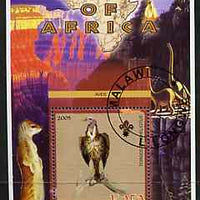 Malawi 2005 Birds of Africa - Vulture perf m/sheet with Scout Logo and Dinosaurs in background, fine cto used