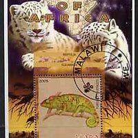Malawi 2005 Animals of Africa - Chameleom perf m/sheet with Scout Logo and Big Cats in background, fine cto used