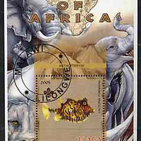Malawi 2005 Fishes of Africa - Cowfish perf m/sheet with Scout Logo and Big Cats & Elephants in background, fine cto used