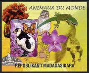 Madagascar 1999 Animals of the World #08 perf m/sheet showing Lemur #2, background shows Owl, Butterfly, Lizard & Orchid, fine cto used