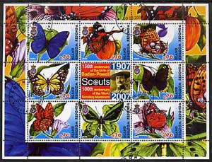Antigua - Redonda 2005 Scout Anniversaries - Butterflies #01 perf sheetlet containing set of 8 values plus label cto used