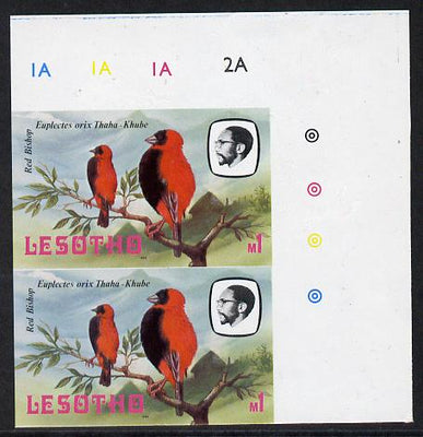 Lesotho 1982 Red Bishop M1 def in unmounted mint imperf pair* (SG 511)
