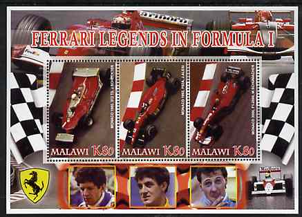 Malawi 2005 Ferrari Legends in Formula 1 #3 perf sheetlet containing 3 values unmounted mint