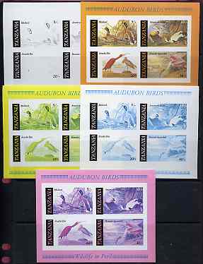 Tanzania 1986 John Audubon Birds imperf m/sheet (SG MS 468) set of 5 unmounted mint imperf progressive colour proofs incl all 4 colours (as SG 467)