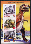 Kosova 2000 Dinosaurs (Year of the Dragon) imperf sheetlet containing set of 3 values unmounted mint