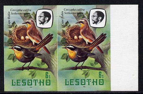 Lesotho 1981 Cape Robin Chat 6s def in unmounted mint imperf pair (as SG 441)*