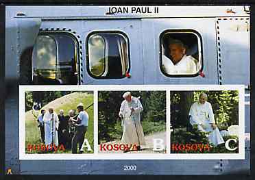 Kosova 2000 Pope John Paul II #1 imperf sheetlet containing set of 3 values unmounted mint