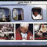 Kosova 2000 Pope John Paul II #2 imperf sheetlet containing set of 3 values unmounted mint