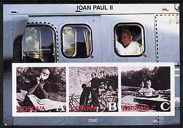 Kosova 2000 Pope John Paul II #3 imperf sheetlet containing set of 3 values unmounted mint