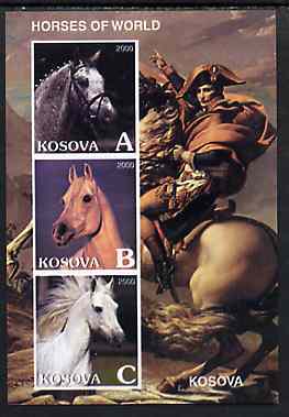 Kosova 2000 Horses of the World imperf sheetlet containing set of 3 values unmounted mint