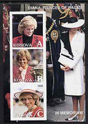 Kosova 2000 Diana, Princess of Wales in Memoriam imperf sheetlet containing set of 3 values unmounted mint