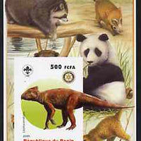 Benin 2005 Dinosaurs #05 - Leptoceraptops imperf m/sheet with Scout & Rotary Logos, background shows Panda etc unmounted mint