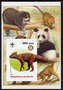 Benin 2005 Dinosaurs #05 - Leptoceraptops imperf m/sheet with Scout & Rotary Logos, background shows Panda etc unmounted mint