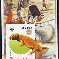 Benin 2005 Dinosaurs #08 - Robertia imperf m/sheet with Scout & Rotary Logos, background shows Squirrels, etc unmounted mint