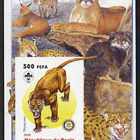 Benin 2005 Dinosaurs #09 - Thylacoleo imperf m/sheet with Scout & Rotary Logos, background shows various Big Cats unmounted mint