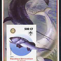 Congo 2005 Dinosaurs #02 - Coccosteus imperf m/sheet with Scout & Rotary Logos, background shows various Fish unmounted mint