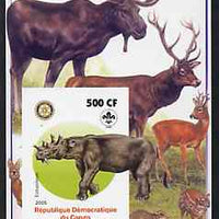 Congo 2005 Dinosaurs #03 - Eobasileus imperf m/sheet with Scout & Rotary Logos, background shows various Deer unmounted mint