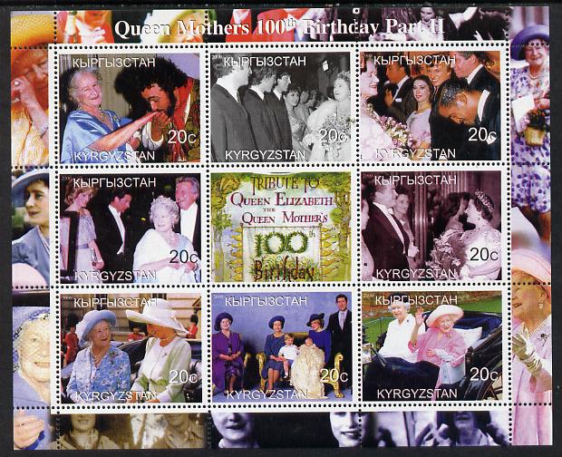 Kyrgyzstan 2000 Queen Mother's 100th Birthday #3 perf sheetlet containing 9 values unmounted mint