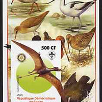 Congo 2005 Dinosaurs #04 - Eudimorphodon imperf m/sheet with Scout & Rotary Logos, background shows various Birds unmounted mint
