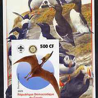 Congo 2005 Dinosaurs #06 - Dsungaripterus imperf m/sheet with Scout & Rotary Logos, background shows Puffins & other sea Birds unmounted mint