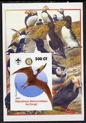 Congo 2005 Dinosaurs #06 - Dsungaripterus imperf m/sheet with Scout & Rotary Logos, background shows Puffins & other sea Birds unmounted mint