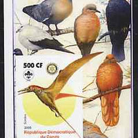 Congo 2005 Dinosaurs #08 - Sordes imperf m/sheet with Scout & Rotary Logos, background shows various Pigeons unmounted mint