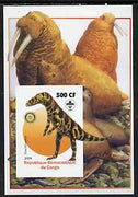 Congo 2005 Dinosaurs #10 - Gracilisuchus imperf m/sheet with Scout & Rotary Logos, background shows Walrus, unmounted mint
