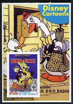 Ivory Coast 2003 Disney Cartoons #08 - Donald Duck's Beach Picnic imperf souvenir sheet with Scout Logo, unmounted mint