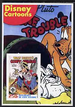 Ivory Coast 2003 Disney Cartoons #09 - Goofy & Wilbur imperf souvenir sheet with Scout Logo, unmounted mint