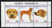 Kuril Islands 1999 Philex France Stamp Exhibition - Dogs #02 (Ridgeback) perf sheetlet containing 3 values unmounted mint