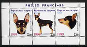 Kuril Islands 1999 Philex France Stamp Exhibition - Dogs #05 (Manchester Terrier) perf sheetlet containing 3 values unmounted mint