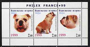 Kuril Islands 1999 Philex France Stamp Exhibition - Dogs #10 (Bulldog) perf sheetlet containing 3 values unmounted mint
