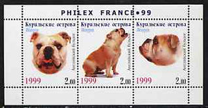 Kuril Islands 1999 Philex France Stamp Exhibition - Dogs #10 (Bulldog) perf sheetlet containing 3 values unmounted mint