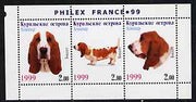 Kuril Islands 1999 Philex France Stamp Exhibition - Dogs #15 (Basset Hound) perf sheetlet containing 3 values unmounted mint