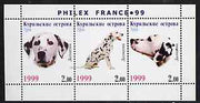Kuril Islands 1999 Philex France Stamp Exhibition - Dogs #18 (Dalmation) perf sheetlet containing 3 values unmounted mint