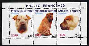 Kuril Islands 1999 Philex France Stamp Exhibition - Dogs #20 (Chinese Shar-pei) perf sheetlet containing 3 values unmounted mint