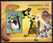 Madagascar 1999 Animals of the World #12 perf m/sheet showing Lemur #6 with Rotary Logo, background shows Owl, Fungi, Frog & Orchid, unmounted mint
