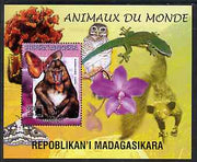 Madagascar 1999 Animals of the World #13 perf m/sheet showing Mandril Monkey, background shows Owl, Butterfly, Lizard & Orchid, unmounted mint