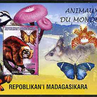 Madagascar 1999 Animals of the World #14 perf m/sheet showing Lemur #7, background shows Frog, Bird, Butterfly, Fungi & Orchid, unmounted mint