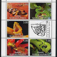 Karakalpakia Republic 1999 China Stamp Exhibition - Snakes perf sheetlet containing complete set of 5 values plus label unmounted mint