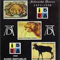 Komi Republic 1999 Albrecht Durer imperf sheetlet containing set of 3 values complete with IBRA imprint, unmounted mint (Drawings of Crab, Walrus & Elk)