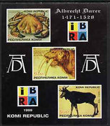 Komi Republic 1999 Albrecht Durer imperf sheetlet containing set of 3 values complete with IBRA imprint, unmounted mint (Drawings of Crab, Walrus & Elk)