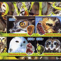 Congo 2005 Owls & Minerals perf sheetlet containing 4 values (each with Scout Logo) unmounted mint