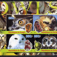Congo 2005 Owls & Minerals imperf sheetlet containing 4 values (each with Scout Logo) unmounted mint