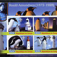 Congo 2005 Roald Amundsen Commemoration (Penguins & Lighthouses) imperf sheetlet containing 4 values (each with Scouts Logo) unmounted mint