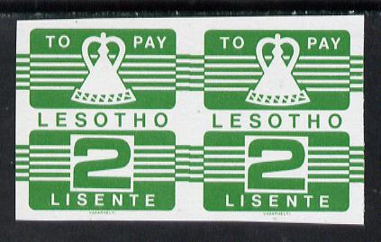Lesotho 1986 Postage Due 2s light green in unmounted mint imperf pair, SG D19var