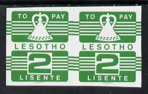 Lesotho 1986 Postage Due 2s light green in unmounted mint imperf pair, SG D19var